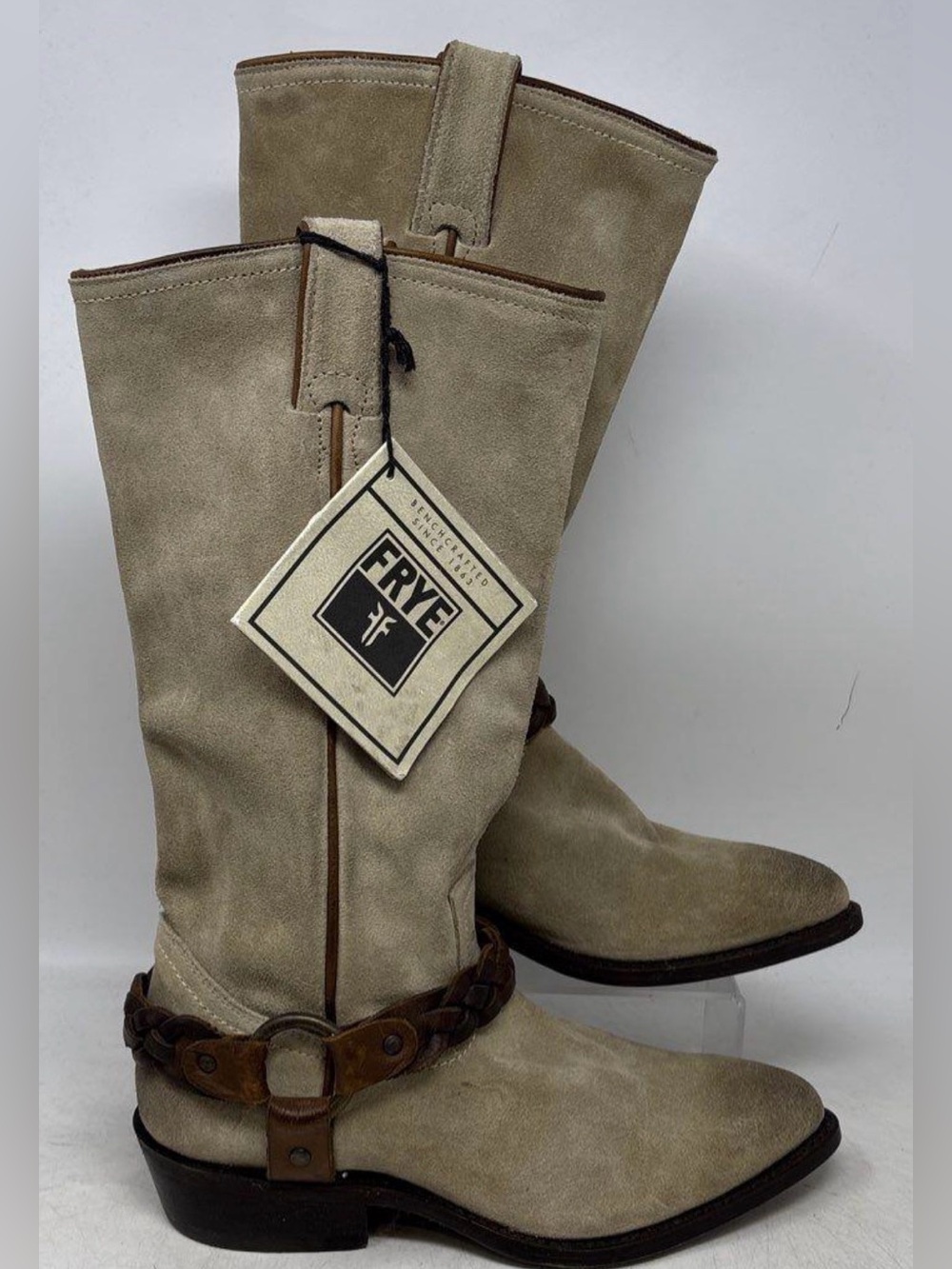 Frye Women's Billy Braided Harness Light Tan Leather Western Boots Sz 8.5